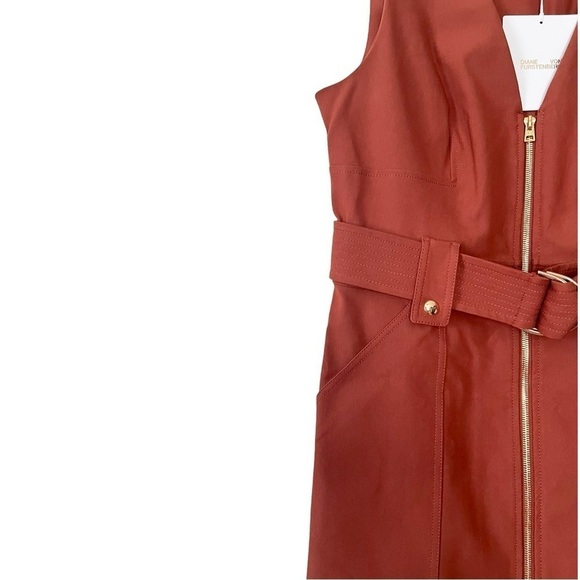 NWT DIANE VON FURSTENBERG A Line Zip Front Brown Safari Dress Sz 12 - Picture 6 of 7